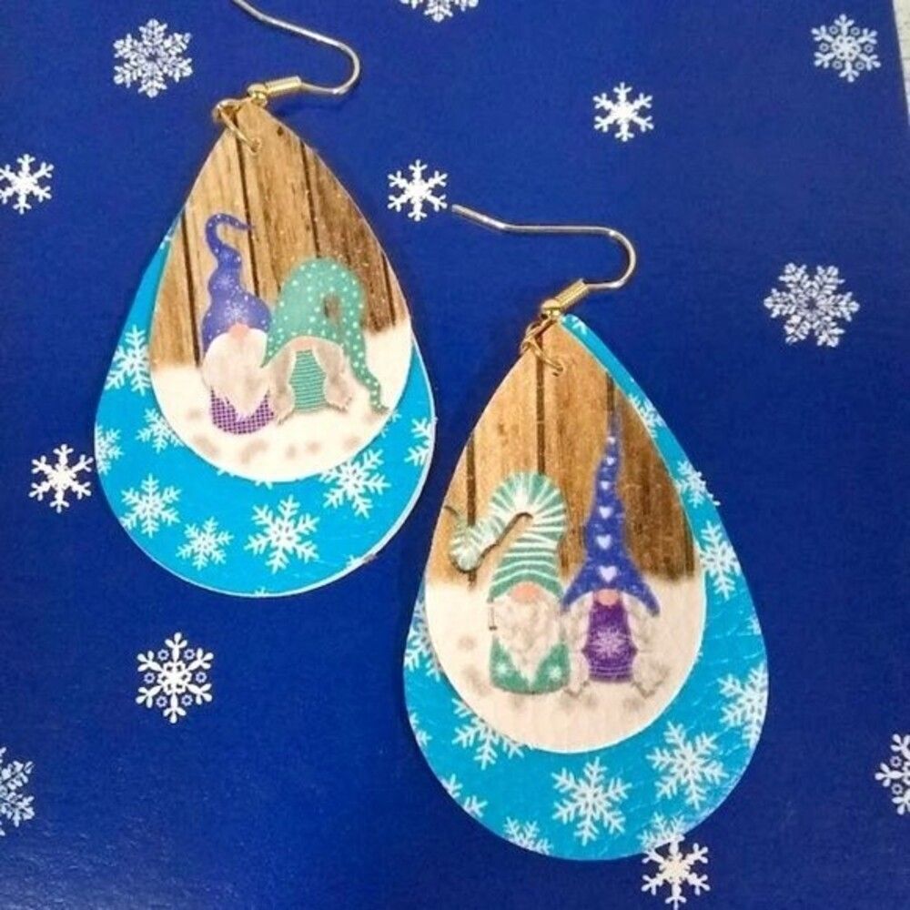 Gnome Snowflake Teardrop Earrings